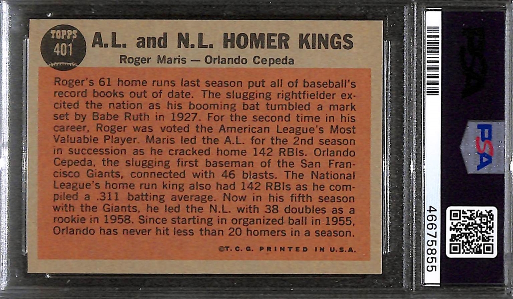 1962 Topps Maris/Cepeda #401 AL and NL Homer Kings Graded PSA 7